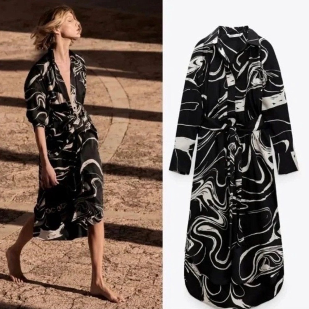Zara Shirt Dress Swirl Pattern NWT